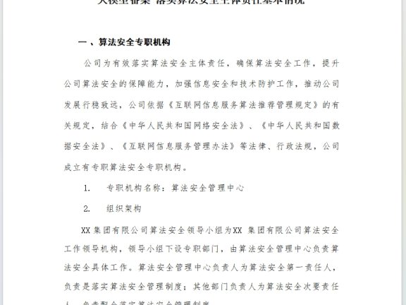 大模型备案-落实算法安全主体责任基本情况